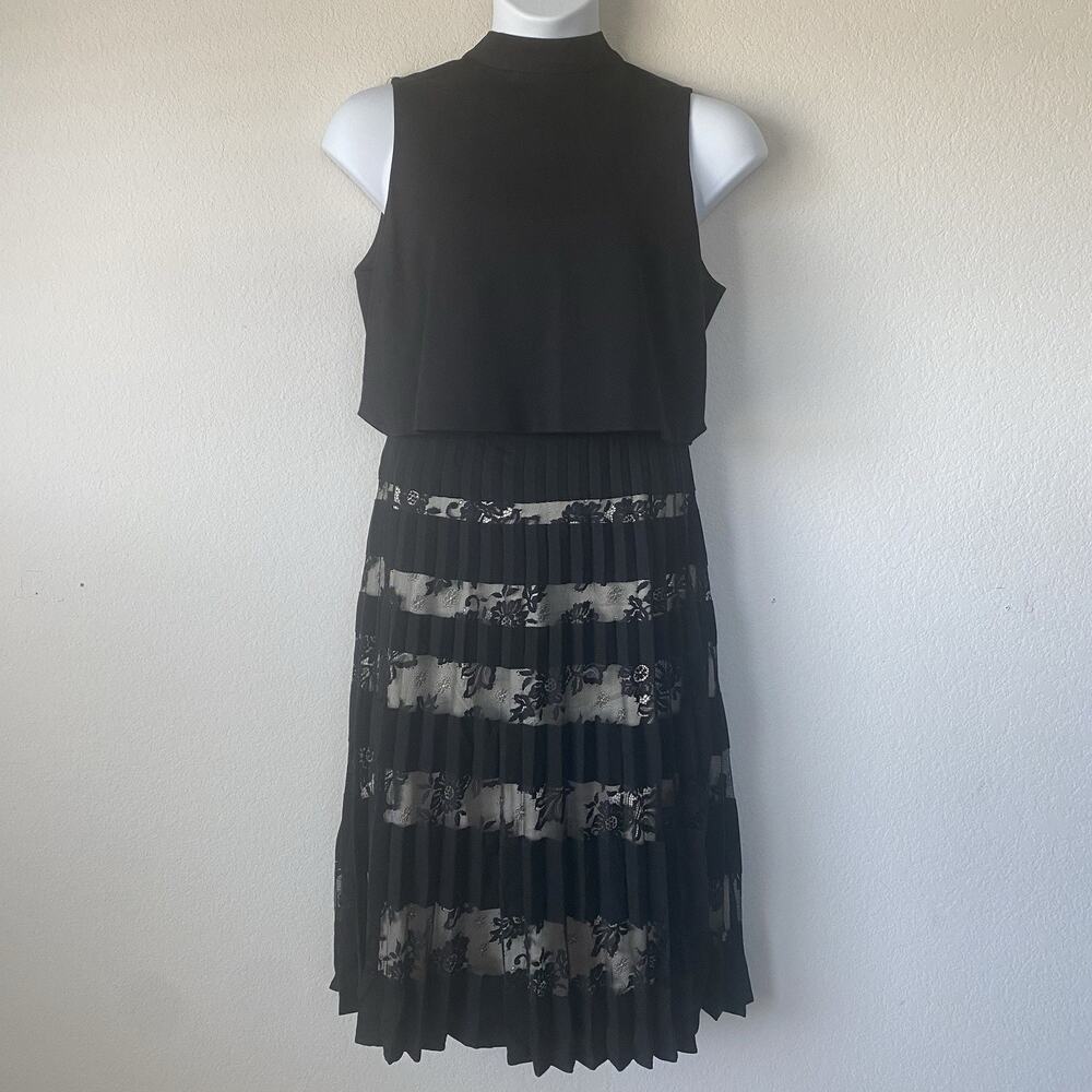 Antonio Melani Black Crop Top and Pleated Lace Midi Skirt Set Size 14 Modest 2pc